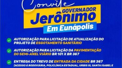 Prefeito Robério recebe governador Jerônimo em Eunápolis nesta quinta-feira (26) para entregas e autorização de obras