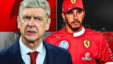 Lewis Hamilton, Arsene Wenger look at one another