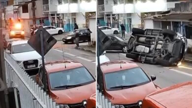 Viatura do Tático se envolve em acidente ao atender ocorrência e PM fica ferido em Balneário Camboriú