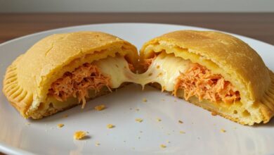 Receita fácil de pastel assado com recheio cremoso de frango e queijo