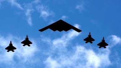 B-2 stealth bombers possibly carrying bunker-busters appear to head toward Guam