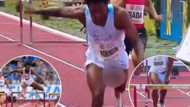 US sprinter Chris Robinson has shock wardrobe malfunction — and still wins