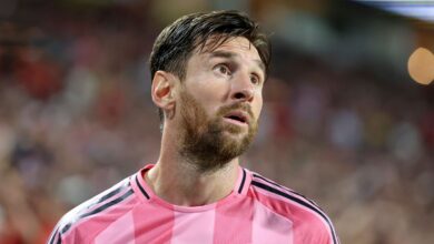 MIAMI GARDENS, FL - JUNE 14: Lionel Messi (10) of Inter Miami CF looks on during the FIFA Club World Cup Group A game between Al Ahly FC v Inter Miami CF at the Hard Rock Stadium on June 14, 2025 in Miami Gardens, Florida. (Photo by Chris Arjoon/Icon Sportswire) (Icon Sportswire via AP Images)