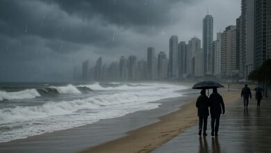 Frente fria traz temporais e mar agitado em SC entre terça (28) e quarta (29)