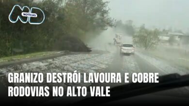 Granizo no Alto Vale do Itajaí destrói lavoura e cobre rodovias de gelo