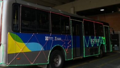 Ônibus do BC Bus ganha iluminação natalina e passa a circular à noite na Linha Violeta