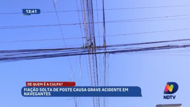 Fiação solta em poste quase provoca tragédia em Navegantes