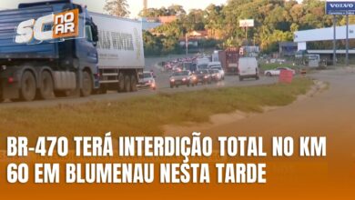 Obras interditam totalmente a BR-470 no km 60 em Blumenau nesta tarde