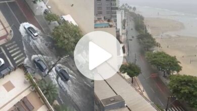Chuva de 143 mm transforma avenida cartão-postal em ‘rio’ em Balneário Camboriú
