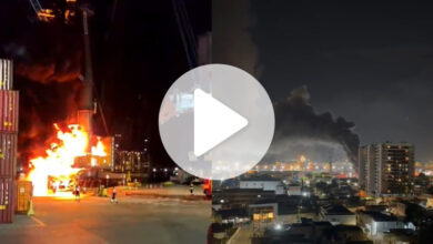 Incêndio destrói guindaste gigante no Porto de Itajaí
