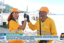 Desafio do Trabalhador, Greici Siezemel encara rotina de servente de limpeza na praia