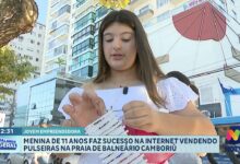 Menina de 11 anos viraliza vendendo pulseiras em Balneário Camboriú